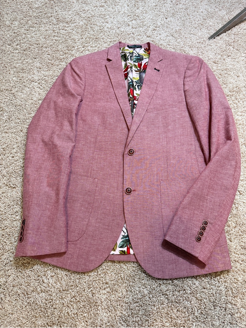 Paisley&Gray Slim Fit Men's Pink Linen-Blend Blazer Size 38R